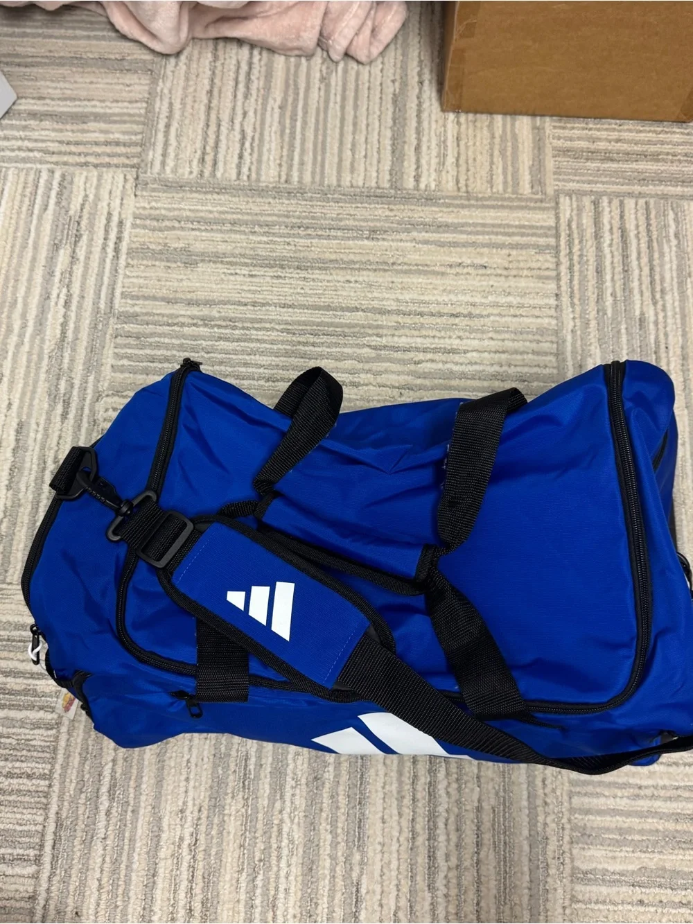 adidas kansas Blue Duffel Bag with White Logo and Black Straps